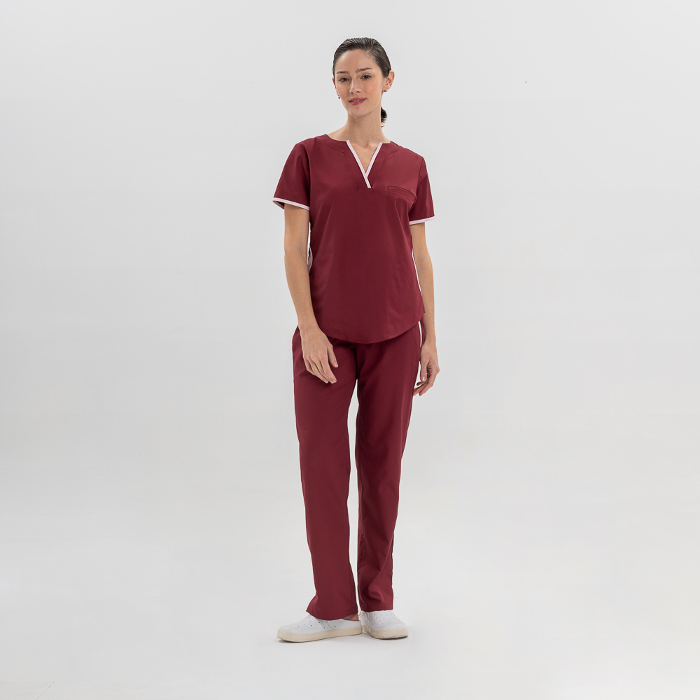 Ambo Tefi Poly wide bordó con rosa